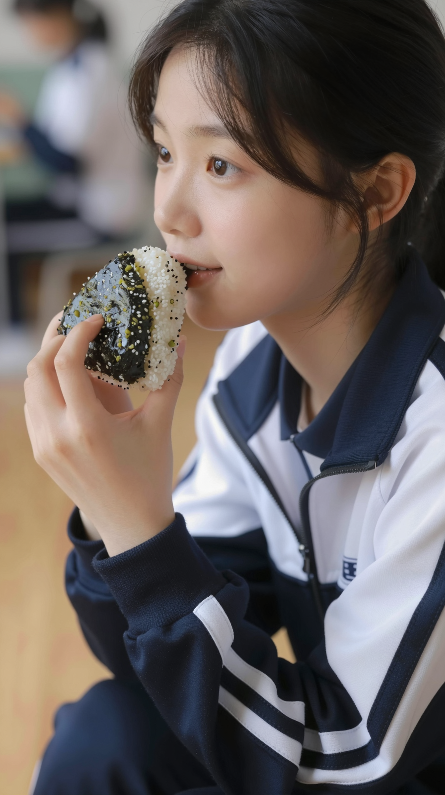 【AIぶっかけ動画】教室での禁断ランチ！女子高生がおにぎりにぶっかけられて…のサムネイル