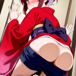 【エロ画像】マゼンタお団子ヘアスレンダー×ガラスお尻押し付け_AI_アニメエロ画像のサムネイル