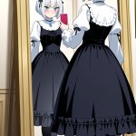 【エロ画像】白髪ショート巨乳ゴスロリ×鏡越し_AI_アニメエロ画像のサムネイル