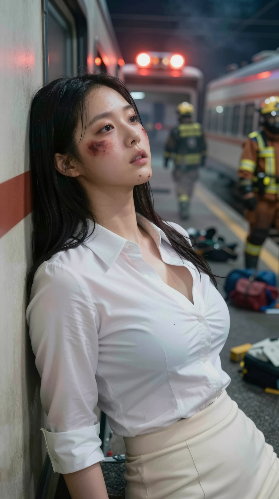 【AIぶっかけ動画】列車事故に遭遇し放心状態の美女にとりあえず顔射したいのサムネイル