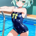 【エロ画像】水色ハーフアップ細身長身×スクール水着_AI_アニメエロ画像のサムネイル