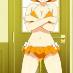 【エロ画像】オレンジ外ハネボブグラマラス×おしっこ・放尿_AI_アニメエロ画像のサムネイル