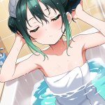 【エロ画像】黒青グラデお団子長身貧乳×お風呂・入浴_AI_アニメエロ画像のサムネイル