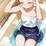 【エロ画像】オレンジ団子小柄貧乳制服×お風呂・入浴_AI_アニメエロ画像のサムネイル